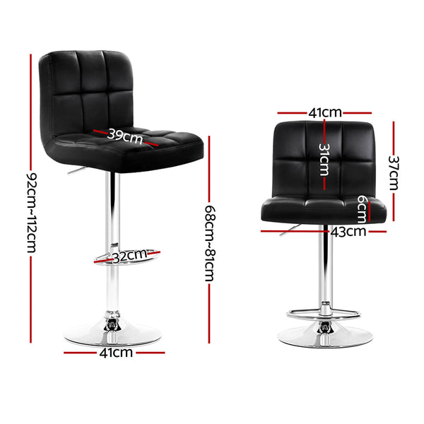 Artiss 2X Bar Stools Leather Gas Lift Black Benches Bar Stools