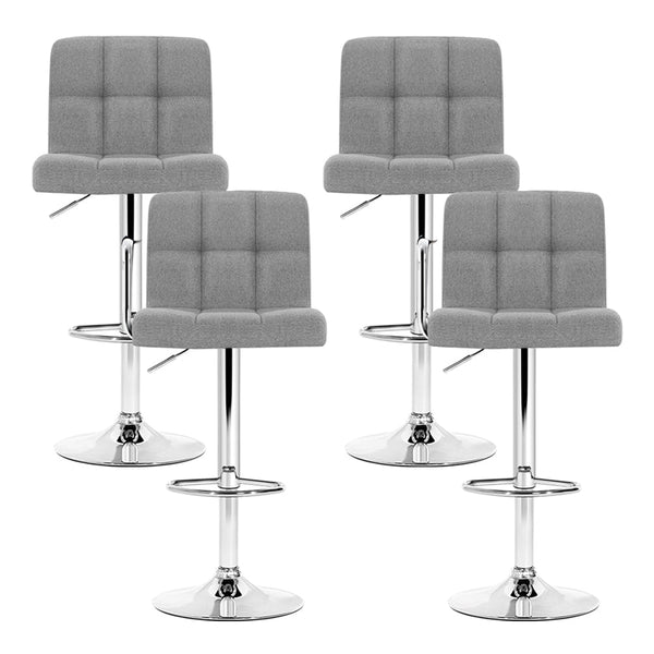 Fabric Bar Stool Gas Lift Adjustable Swivel Steel Base Grey Set Of Four Benches Bar Stools