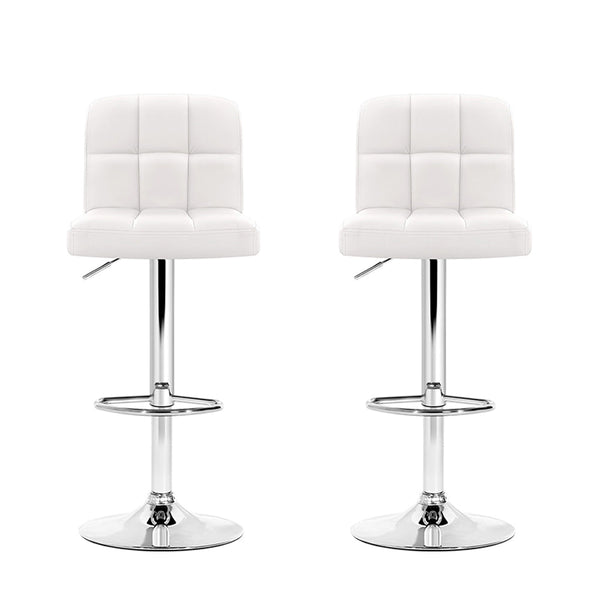 Artiss 2X Bar Stools Leather Gas Lift White Benches Bar Stools