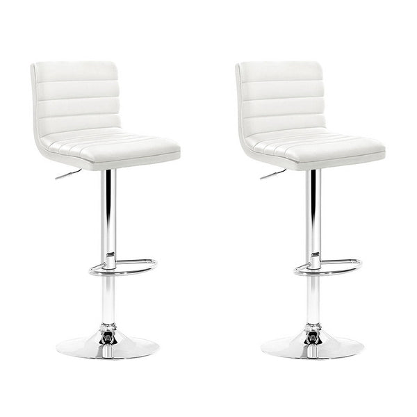 Artiss 2X Bar Stools Padded Leather Gas Lift White Benches Bar Stools