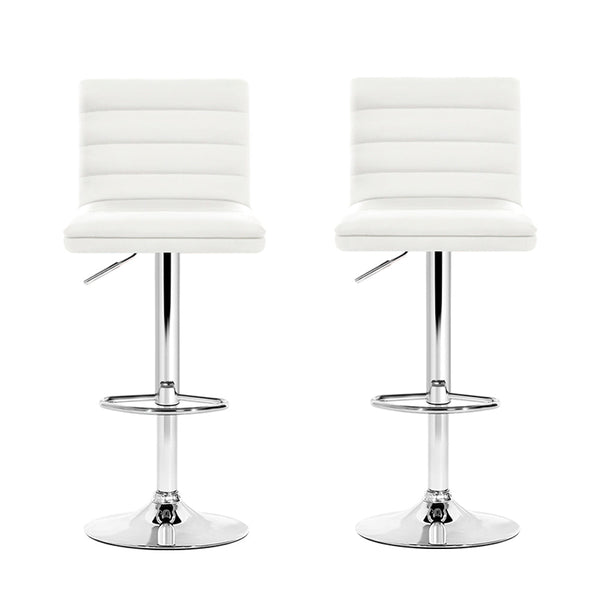 Artiss 2X Bar Stools Padded Leather Gas Lift White Benches Bar Stools