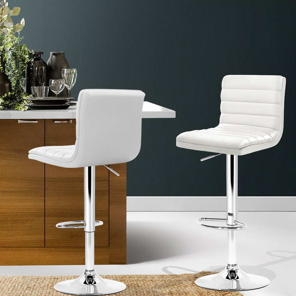 Artiss 2X Bar Stools Padded Leather Gas Lift White Benches Bar Stools