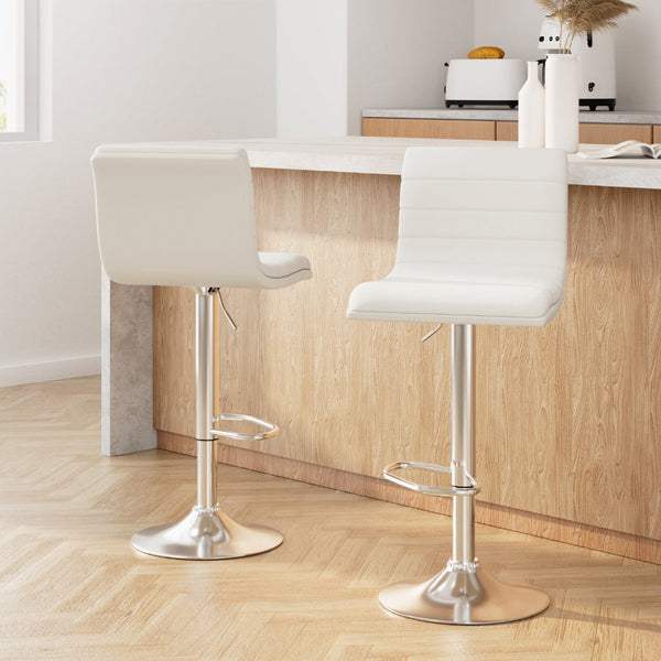 Artiss 2X Bar Stools Padded Leather Gas Lift White Benches Bar Stools