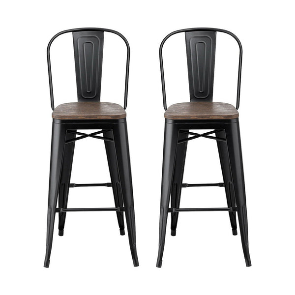 2X Artiss Metal Bar Stools Wooden Seat Retro Counter Benches Bar Stools