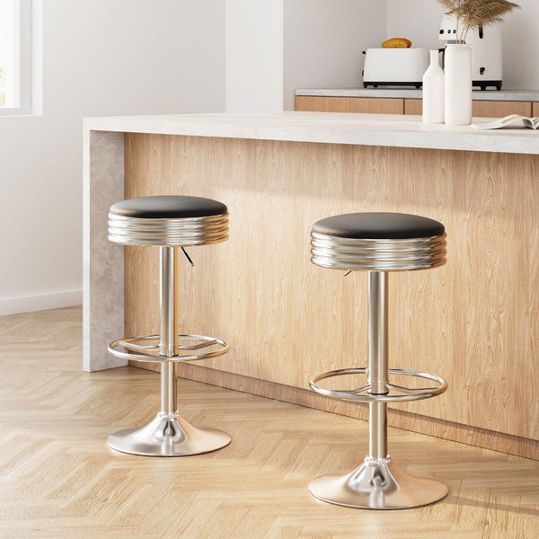 Pu Leather Bar Stools With Chrome Base Adjustable Height Swivel Set Of 2 Benches Bar Stools