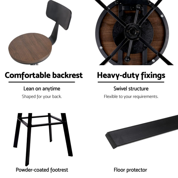 Elm Wood And Steel Bar Stools Adjustable Height With Backrest For Kitchen Dining Benches Bar Stools