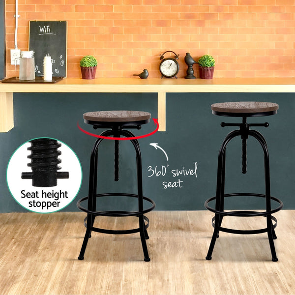 Artiss 4X Bar Stools Kitchen Dining Chairs Adjustable Wooden Vintage Benches Bar Stools