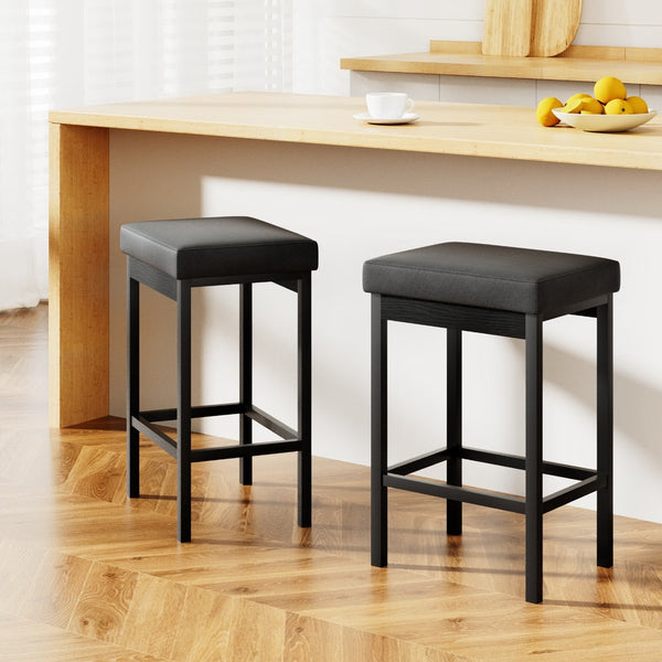 2X Artiss Metal Bar Stools Pu Seat Dining Counter Chairs Benches Bar Stools