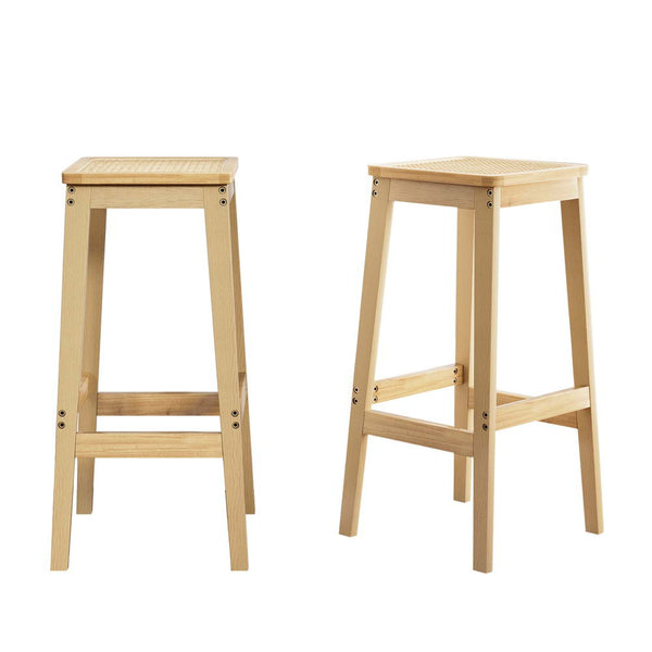 Artiss 2X Bar Stools Rubber Wood Counter Chair Rattan Barstools Kitchen Benches Bar Stools