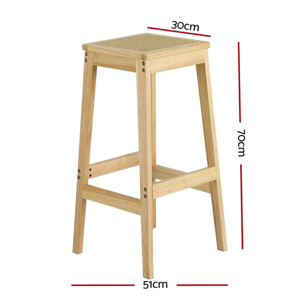 Artiss 2X Bar Stools Rubber Wood Counter Chair Rattan Barstools Kitchen Benches Bar Stools