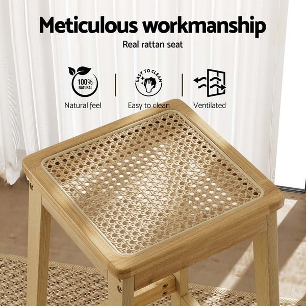 Artiss 2X Bar Stools Rubber Wood Counter Chair Rattan Barstools Kitchen Benches Bar Stools