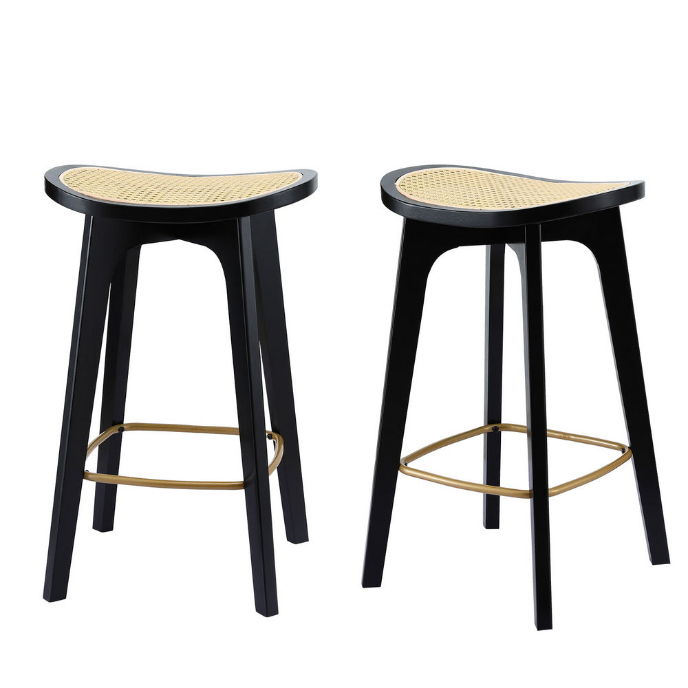 Artiss 2X Bar Stools Rattan Counter Kitchen Dinning Chair Bamboo Saddle Black Benches Bar Stools