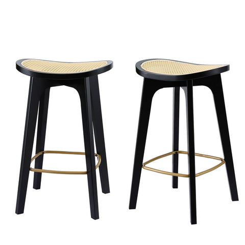 Artiss 2X Bar Stools Rattan Counter Kitchen Dinning Chair Bamboo Saddle Black Benches Bar Stools