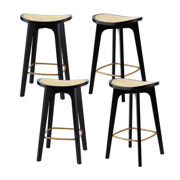 Artiss 4X Bar Stools Rattan Counter Kitchen Dinning Chair Bamboo Saddle Black Benches Bar Stools