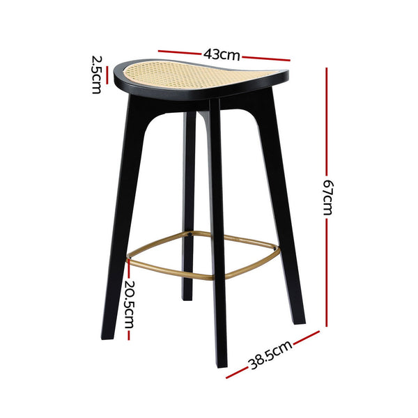 Artiss 4X Bar Stools Rattan Counter Kitchen Dinning Chair Bamboo Saddle Black Benches Bar Stools