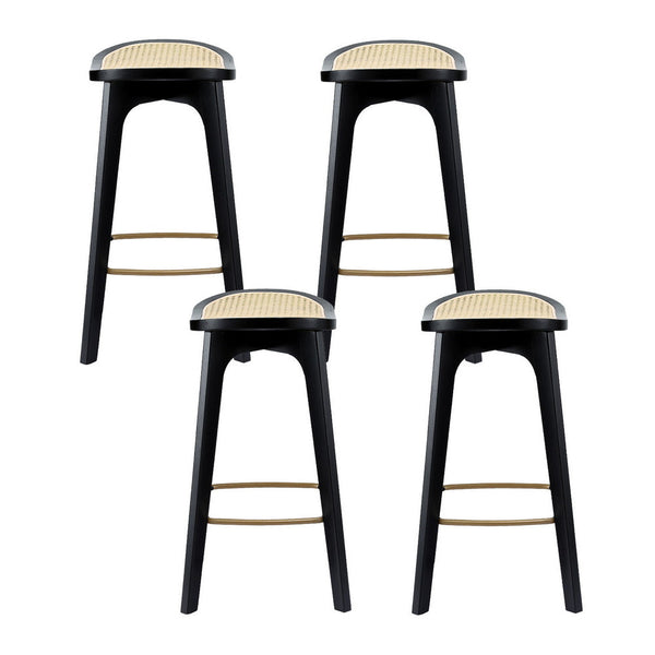 Artiss 4X Bar Stools Rattan Counter Kitchen Dinning Chair Bamboo Saddle Black Benches Bar Stools
