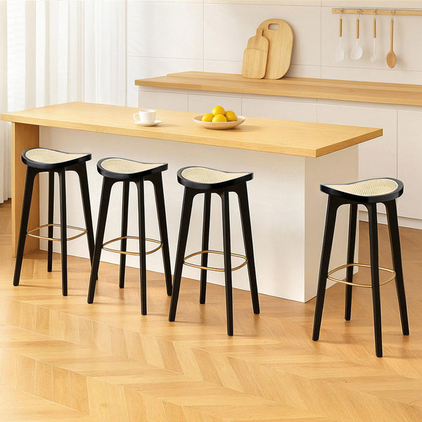 Artiss 4X Bar Stools Rattan Counter Kitchen Dinning Chair Bamboo Saddle Black Benches Bar Stools