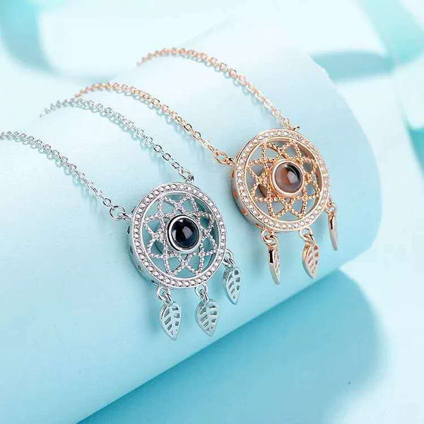 100 Languages I Love You Dream Catcher Projection Necklace Silver Collar Chain Tiktok Same Qixi Valentine's Day Gift Necklaces & Pendants