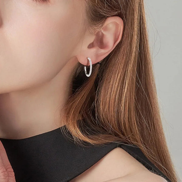 Inlaid Moissanite 925 Sterling Silver C Hoop Earrings