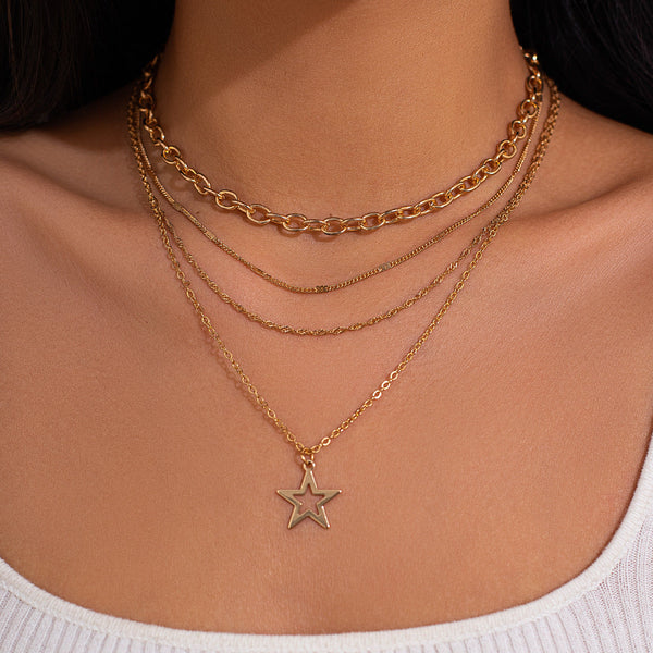 Personalized Pentagram Alloy Collarbone Chain Layered Necklace Set Necklaces & Pendants