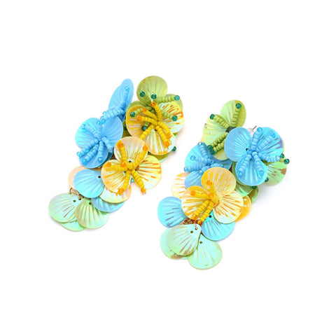 Veile Studios Exaggerated Handmade Rice Bead Flower For Women In Mixed Materials Earrings
