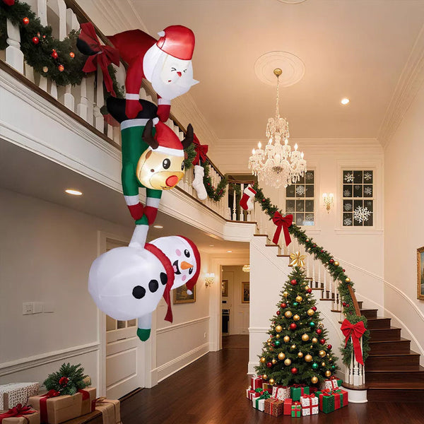 8Ft Inflatable Christmas Decoration Santa Climbing Roof With Reindeer & Snowman/Elf Indoor Seasonal Decorations