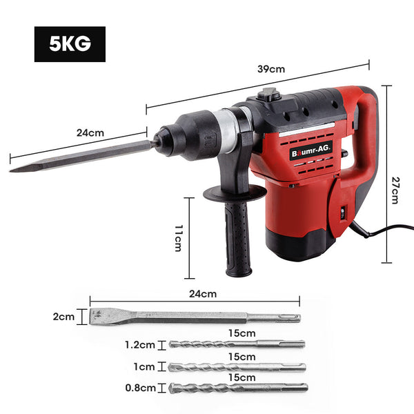 Baumr Ag Baumr Ag 1500W Pro Grade Electric Rotary Jackhammer Hammer Drill With 2 Bonus Chisels 3 Bits Jackhammers