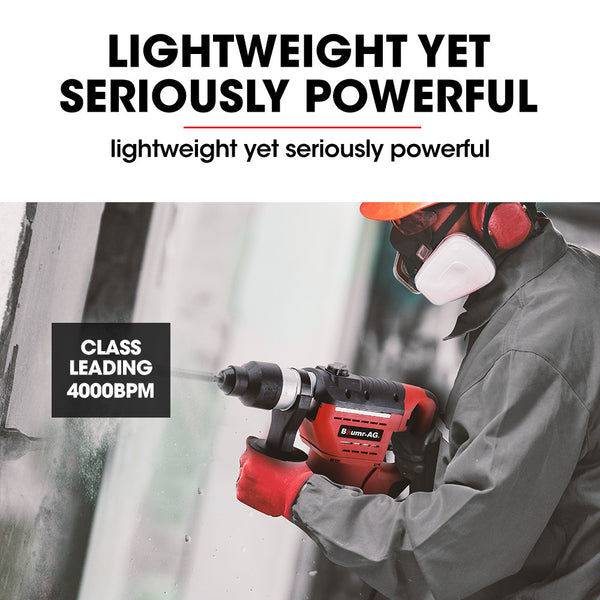 Baumr Ag 1500W Pro Grade Electric Rotary Jackhammer Hammer Drill With 2 Bonus Chisels 3 Bits Jackhammers