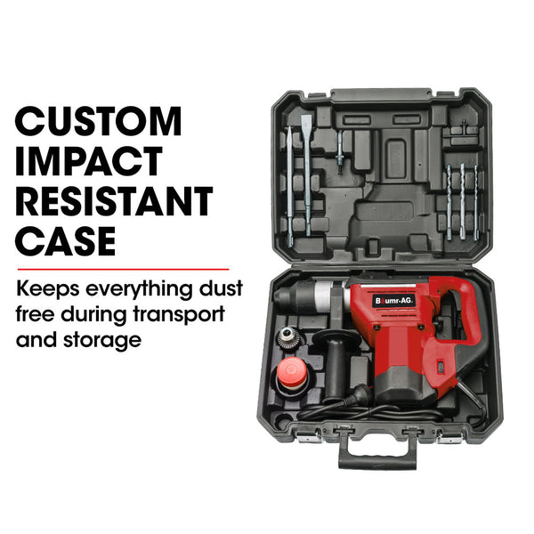Baumr Ag 1500W Pro Grade Electric Rotary Jackhammer Hammer Drill With 2 Bonus Chisels 3 Bits Jackhammers
