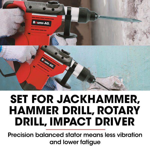 Baumr Ag 1500W Pro Grade Electric Rotary Jackhammer Hammer Drill With 2 Bonus Chisels 3 Bits Jackhammers
