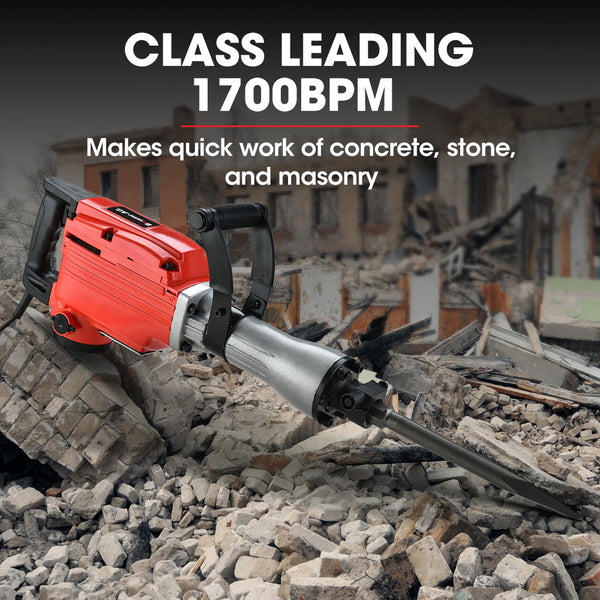 Baumr Ag 2200W Pro Grade Electric Demolition Jackhammer With 3 Bonus Chisels Steel Carry Case Jackhammers
