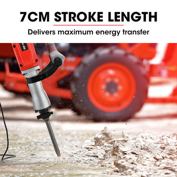Baumr Ag 2200W Pro Grade Electric Demolition Jackhammer With 3 Bonus Chisels Steel Carry Case Jackhammers