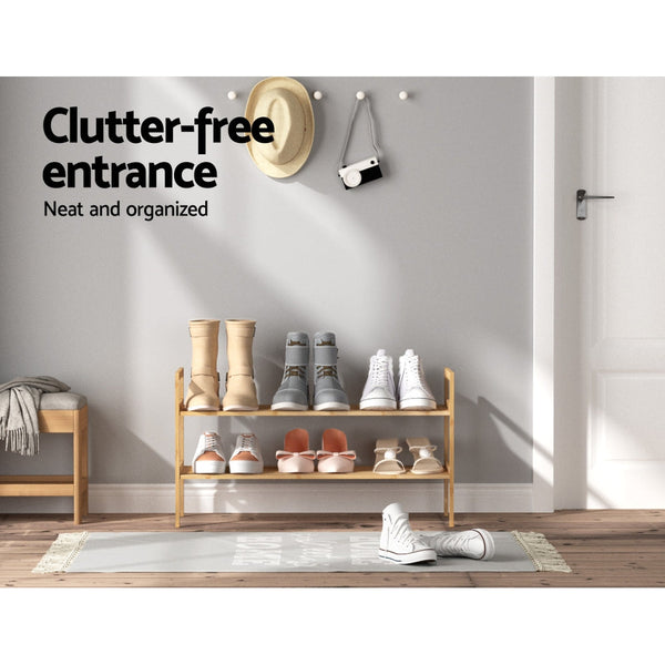 Bamboo Shoe Rack Cabinet With Two Tier Open Storage For Home Organisation Shoe Racks