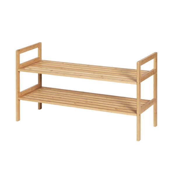 Bamboo Shoe Rack Cabinet With Two Tier Open Storage For Home Organisation Shoe Racks