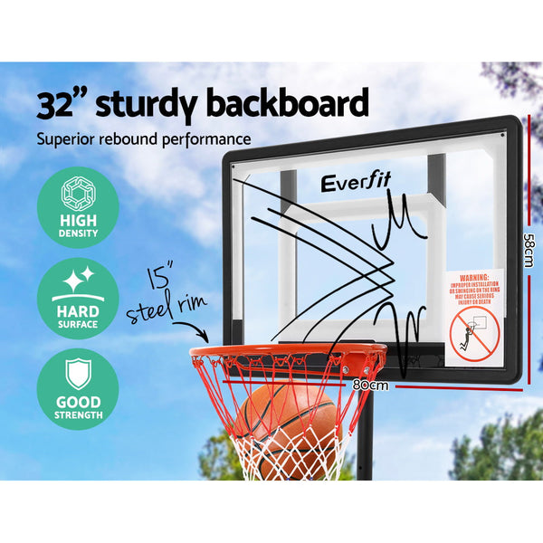 Everfit 2.1M Basketball Hoop Stand System Adjustable Portable Pro Kids Clear Basketball Backboards