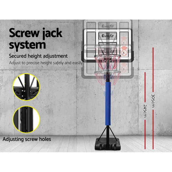 Everfit 3.05M Basketball Hoop Stand System Adjustable Height Portable Pro Blue Basketball Backboards