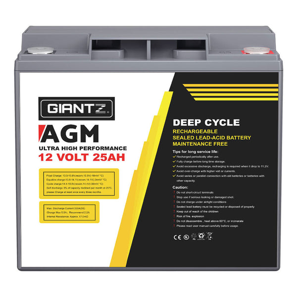 Giantz Agm Deep Cycle Battery 12V 25Ah Box Portable Solar Camping Battery Boxes