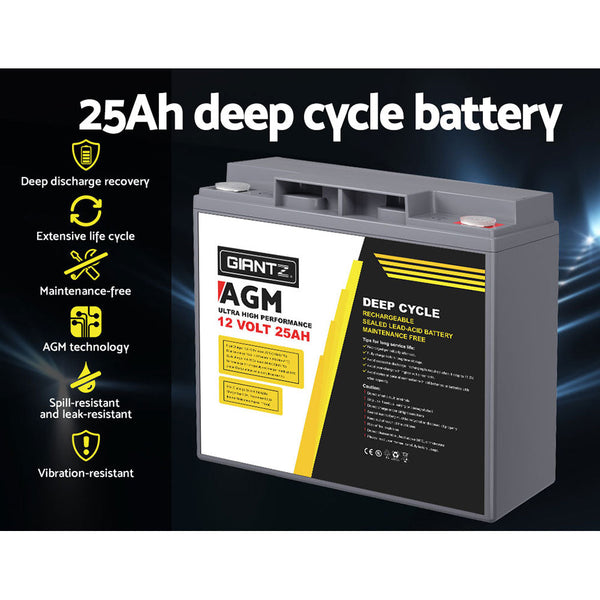 Giantz Agm Deep Cycle Battery 12V 25Ah Box Portable Solar Camping Battery Boxes