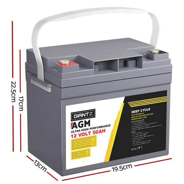 Giantz Agm Deep Cycle Battery 12V 50Ah Box Portable Solar Caravan Camping Battery Boxes