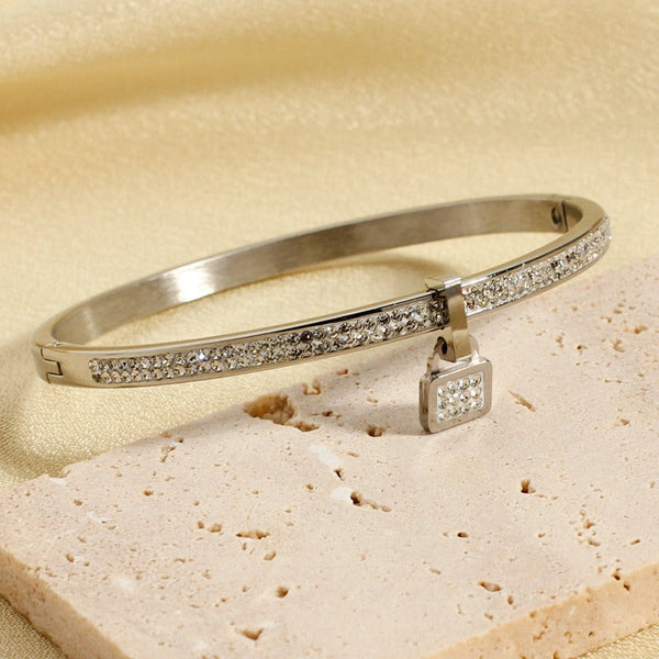 Veile Studios Super Flash Full Diamond Lock Head Concealed Buckle Bracelet Titanium Steel Jewelry Bracelets