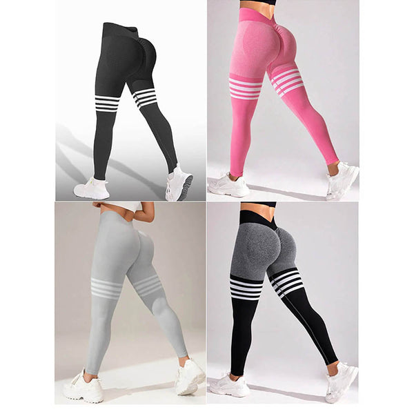 Tight Fit High Waisted Sports Fitness Womens Yoga Seamless Striped Hip Lifting Pants