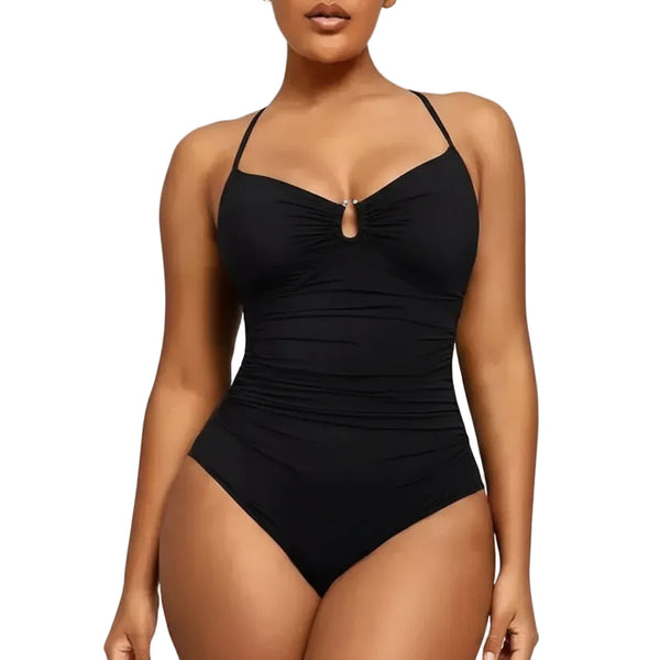 And American Solid Color Fashion Plus Size One Piece Women's Swimsuit Swimwear