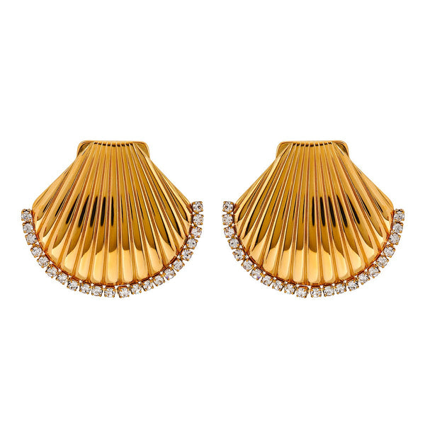 Veile Studios Scalloped Shell With Rhinestones And Titanium Steel For Women Ladies Jewelry Earrings