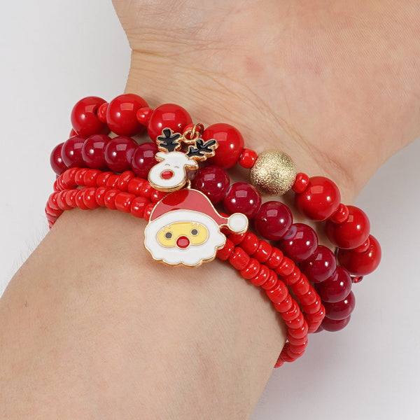 Christmas Bracelet Elastic Rope Snowman Snowflake Tree Santa Deer Hat Pendant Gift Bracelets