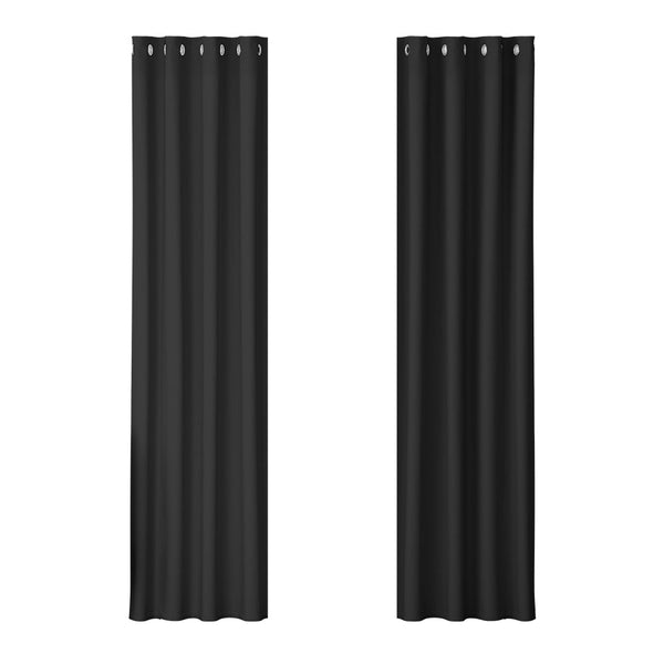 Artiss 2X Blockout Curtains Eyelet 140X230cm Black Curtains & Drapes
