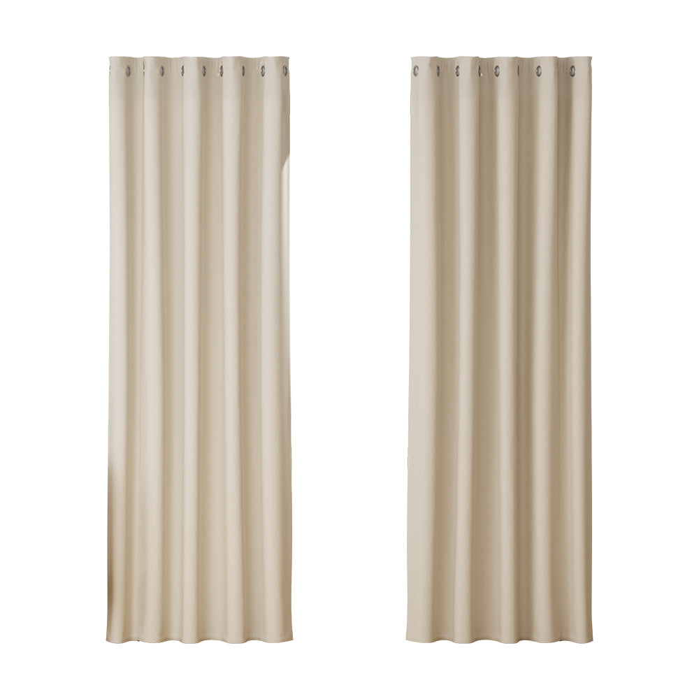 Artiss 2X Blockout Curtains Eyelet 180X213cm Beige Curtains & Drapes