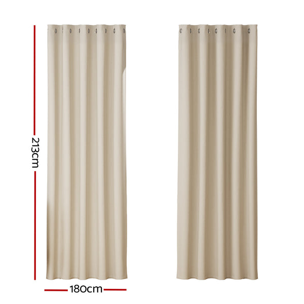 Artiss 2X Blockout Curtains Eyelet 180X213cm Beige Curtains & Drapes