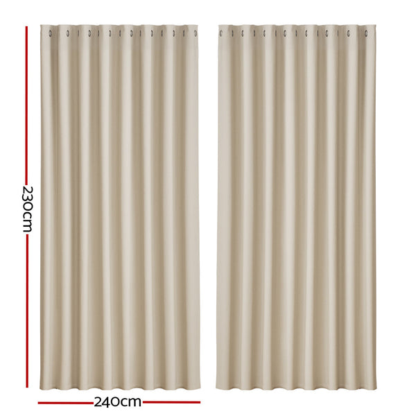 Artiss 2X Blockout Curtains Eyelet 240X230cm Beige Curtains & Drapes
