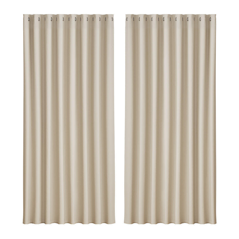 Artiss 2X Blockout Curtains Eyelet 300X230cm Beige Curtains & Drapes