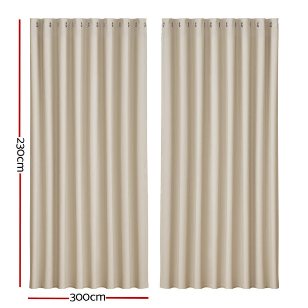 Artiss 2X Blockout Curtains Eyelet 300X230cm Beige Curtains & Drapes